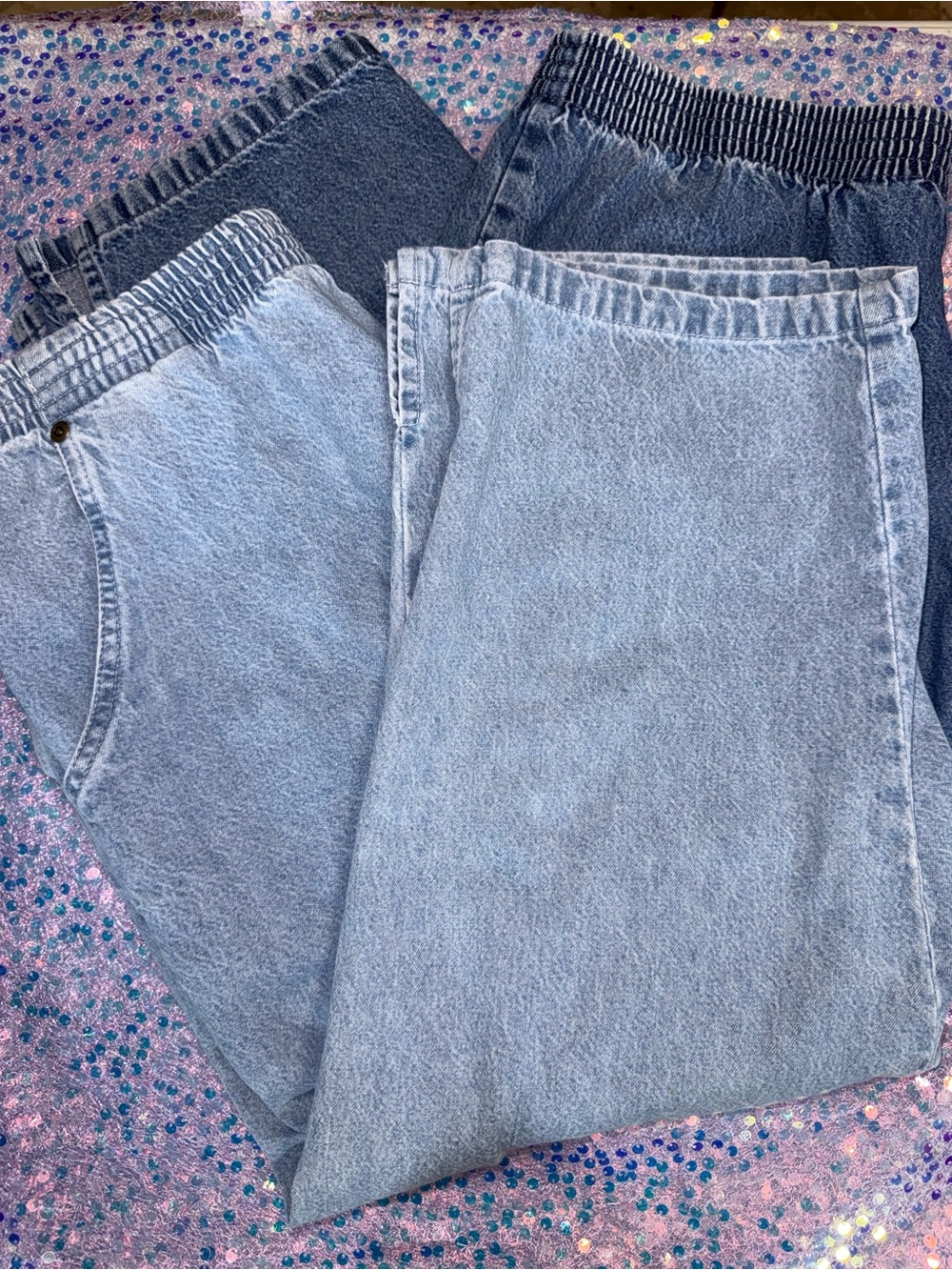 2823-Lord Isaac’s Vintage Women's Elastic-Waist Light Blue Denim Capris- 2 Lot